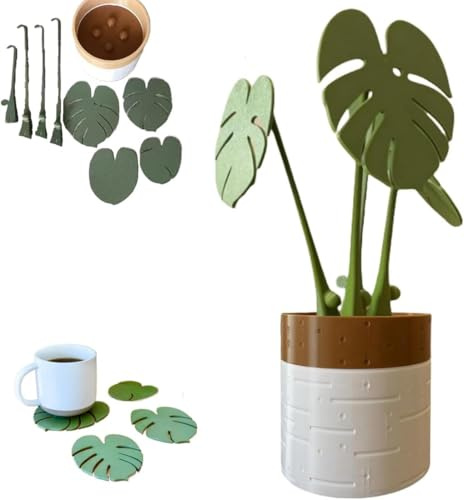 Magnetic Creative Green Leaf Drink Coasters,Monstera Coaster Set 3D Printed,Non Slip Anti Stain Heat Resistant Durable Reusable Drink Coasters,Coffee Table Turtle Leaf Cup Coaster Set (1 PCS)