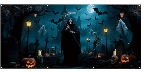 Garage Door Cover - Large PVC Tarpaulin Easy to Install Reusable | Wall Background for Halloween, Garden Party, Yard, Patio, Home Decoration, Outdoor Celebrations, Holidays, Photo Studio, Holiday Home