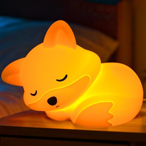 GIACOMO Fuchs Nachtlicht, Nachtlicht Kinder Stilllicht, Cute Silikon Fuchs Nachttischlampe, Aufladbar Touch LED Dimmbar Tischlampe mit 20 Minuten Timer, Geschenk für Baby Mädchen Junge, Zimmer Deko