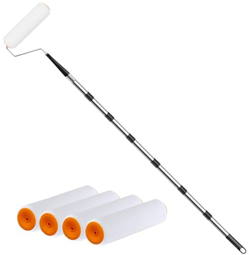 Paint Rollers with Extended and Removable Handles,Stainless Steel and Thickened Stable Extendable Paint Roller,Mural Brush for Walls and Ceiling (Total Length:7.2Ft)