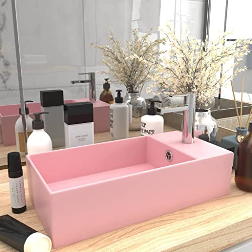 Lavabo con rebosadero cerámica rosa mate,Bricolaje,Fontanería,Piezas para fontanería,Lavabos y fregaderos,Lavabos-146988
