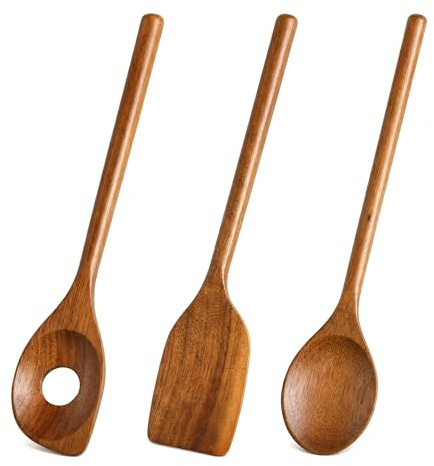 Set de 3 cucharas de madera para cocinar, espátula y cuchara antirayaduras para sartenes antiadherentes, cuchara de cocina, espumadera, cuchara mezcladora, utensilios aptos para alimentos para hogar,