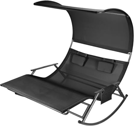 Eikuavons Doppelliege Outdoor, 2-Personen Schaukelliege mit 250 kg Tragkraft, Sonnenliege mit Sonnendach, Tasche und atmungsaktivem Gewebe, Anthrazit für Garten, Balkon, Terrasse