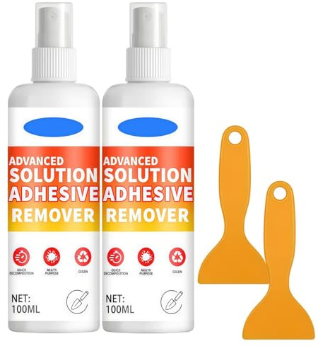 2*100ml Sticky Stuff Remover Spray,Powerful Adhesive Remover with Scraper,Adhesive Remover Spray for Sticky Residue,Surface-Safe Glue Remover with Plastic Scraper,Remover Gel Adhesive Remover for Cars