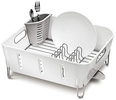 simplehuman KT1104 Compact Dish Rack, Drainer for Kitchen, 360º Swivel Spout, Easy to Clean, Coated Steel Wire, Cutlery Holder, Rustproof, White Plastic, W 37.1cm x H 17.2cm x D 32.8cm