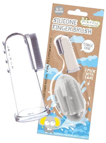 Jack N' Jill Silikon-Fingerzahnbürste – Babyzahnbürste für 6 bis 12 Monate, Baby Mundreiniger, Reisegröße – 2 Bürsten plus 1 Etui