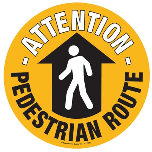 Beaverswood Floor Markers. Safety Floor Signs. Pedestrian Route Sign Removable Self Adhesive Waterproof Durable Vinyl Label. (430Mm Dia)