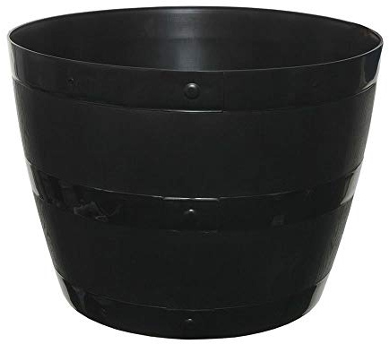 Whitefurze, Round Barrel Planter Plant Pot, Plastic Construction, Lightweight Floor Standing, Indoor Use, Black, 34 cm Dimensions, Garden Theme, Pack of 2