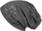 styleBREAKER Damen Beanie Mütze mit Strass Nieten Stern und Schmucksteine Silber-anthrazit, Slouch Longbeanie 04024087, Farbe:Dunkelgrau meliert