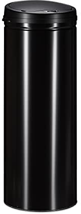 Relaxdays Cubo Basura Cocina Redondo con Sensor, Acero, Negro, 80 x 30 cm