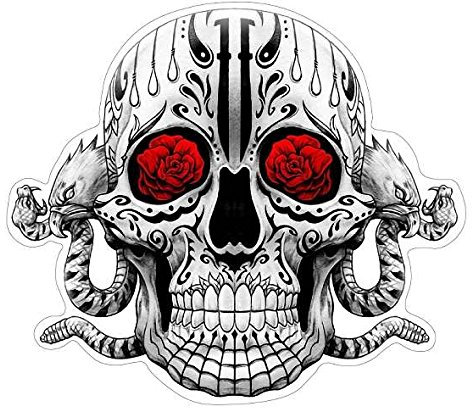 Sugar Skull Aufkleber Black 'n' Grey/red Sticker Schädel Adler Schlange Rosen