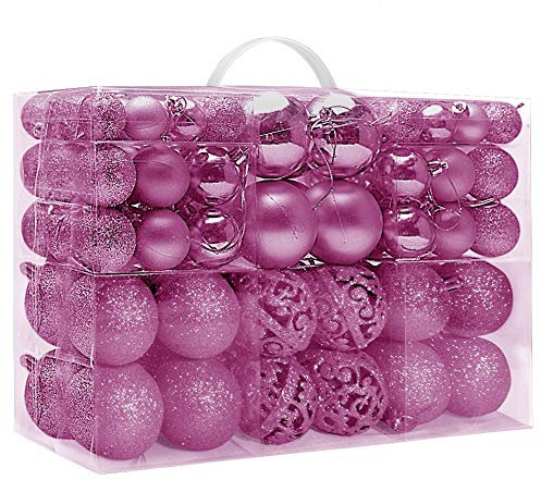 Christmas Tree Decoration Ball, 100pcs Christmas Baubles Ornaments 3cm+4cm+6cm, Shatterproof Christmas Hanging Balls Decoration, Christmas Tree Holiday Wedding Party Pendants Gifts (Pink)