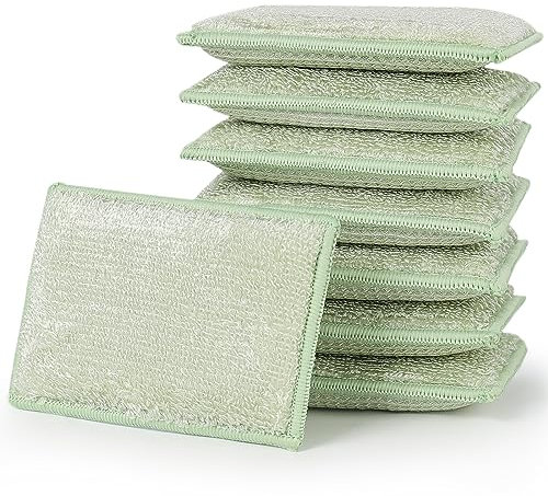 JEBBLAS Lot de 8 éponges de cuisine naturelles en bambou pour nettoyer la cuisine et la maison Vert