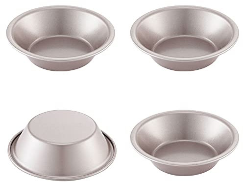 CHEFMADE Mini Pie Pan Set, 4-Inch 4Pcs Non-Stick Round Bread and Meat Bakeware for Oven and Instant Pot Baking (Champagne Gold)