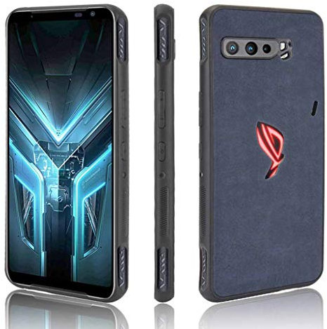 HAOTIAN Cover per ASUS ROG Phone 3 ZS661KS, Custodia per Telefono in Pelle Retro, Cover Protezione in Morbida Silicone TPU [Anticaduta Antiscivolo AntiGraffio Antiurto] Case, Blu