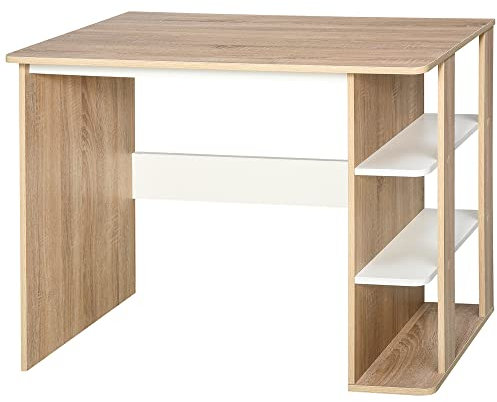 HOMCOM Mesa de Escritorio 2 en 1 con Estante de 3 Niveles Gran Superficie Espacio Almacenaje Amplio Mesa de Oficina Dormitorio Estudio 100x55x74 cm Madera