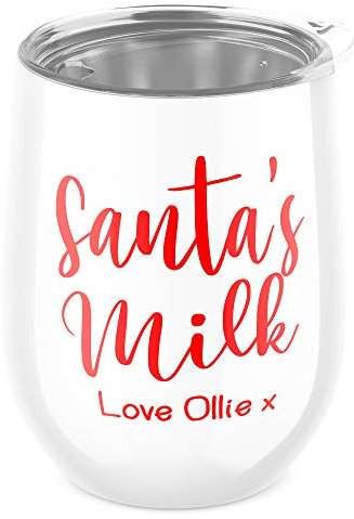 Santa's Milk Personalised Wine Tumbler - Gifts for Santa - Personalised Christmas Eve (White)