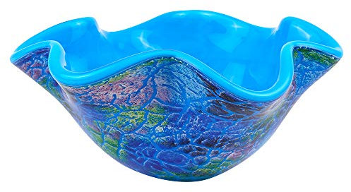 Cool Firestorm Wavy D9.5 x H4 pulgadas, centro de mesa de cristal de Murano estilo Art Centerpiece para dulces o frutas