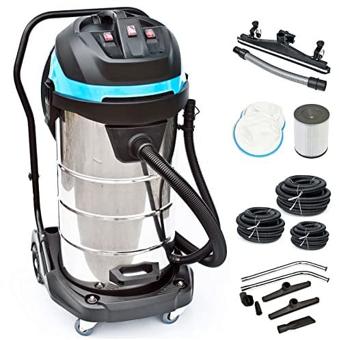 100 Liter All-IN-ONE INDUSTRIESAUGER mit drei Motoren und max 3.400 Watt, inkl. Fahrbahndüse, drei Schläuche, Saugschlauch-Längen 3 + 5 + 10 Meter, Edelstahl-Behälter, und Fahrbahndüse