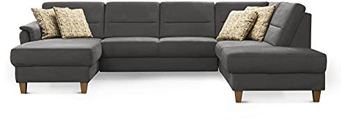 CAVADORE Wohnlandschaft Palera / U-Form Sofa mit Schlaffunktion, Stauraum und Federkern / 314 x 89 x 212 / Mikrofaser, Grau
