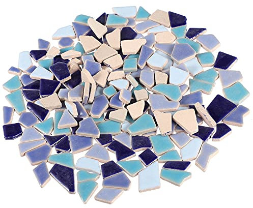 EXCEART 200G Mosaik Steine Keramik Mosaiksteine Zum Basteln Bruchmosaik Mosaikfliesen Naturstein Fliesen Bruchstücke Schmucksteine Erwachsene Bastelset für DIY Scrapbooking Rahmen Blau