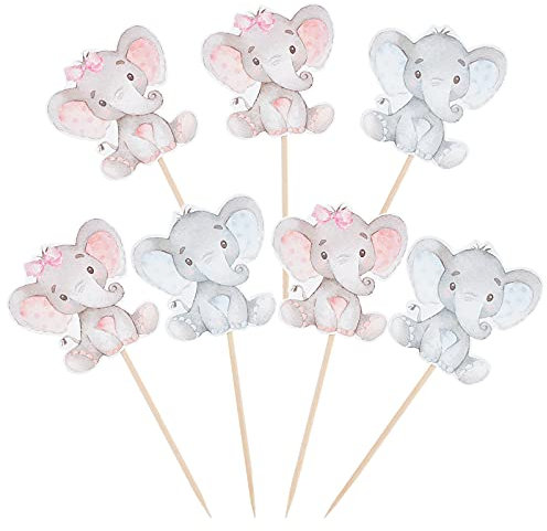 PandaHall 2 Colors Elefant Cupcake Topper, 48pcs Shower Cupcake Picks Geburtstag Party Supplies Für Geburtstag Hochzeit Shower Dekoration