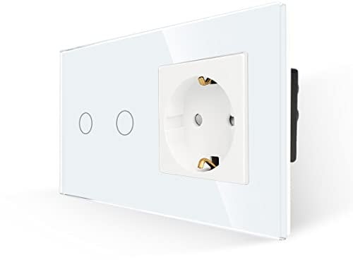 JIMEIDA Steckdose mit Lichtschalter Weiß, Glas Touch Lichtschalter mit Schuko Steckdose Unterputz, 2-Fach 1-Poliger Wandschalter mit Status-LED, 500 W/Fach