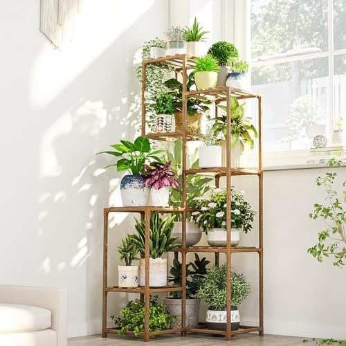 Bamworld Étagère d'angle pour plantes d'intérieur et d'extérieur de 138,9 cm de haut, grande table en bois pour plusieurs plantes, terrasse, balcon, jardin, bureau, décoration d'intérieur