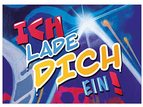 8 Einladungskarten Kindergeburtstag mit Umschlägen, Graffiti, Karte Geburtstag Einladung zum Ausfüllen