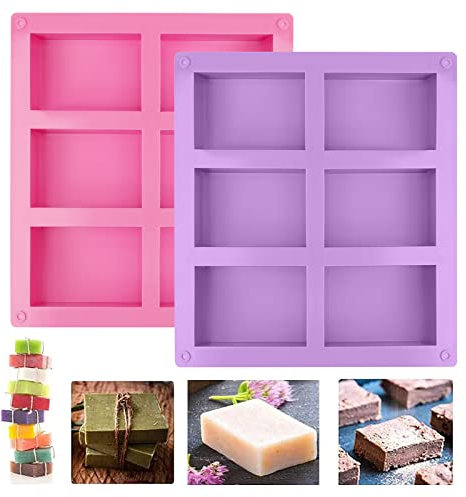 DONQL 2 Stück SIlikonform Seifenform Silikonform Rechteckig 6-Teilig Hand Made Seifenform für DIY Hausgemachte Handwerk Schokolade, Biskuit (Rose & Lila)