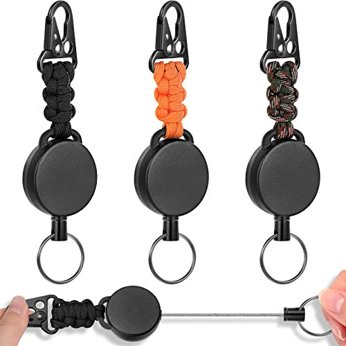 Selizo Schlüsselanhänger Ausziehbar,3 Stücke Schlüsselband Ausziehbar Ausweis JoJo mit 60cm Ausziehbar Stahlseil,Einziehbarer Schlüsselanhänger Schlüsselkette mit Karabiner (Carabiner B)