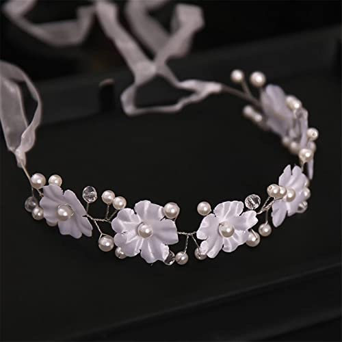 Kopfbedeckungen für Frauen Mode Perle Blatt Tiara Vintage Elegante Frauen Stirnband Braut Haarschmuck for Party Zeremonie Hochzeit Haar Styling Zubehör Krone Tiara ( Color : White , Size : Taille uniq