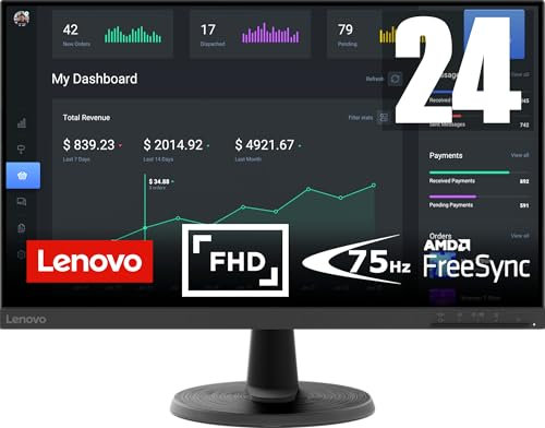 Lenovo D24-40 - Écran 24 Full HD (VA, 75Hz, 4ms, HDMI+VGA, AMD FreeSync) Réglage en Inclinaison – Noir