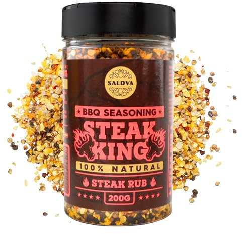 Steak King BBQ Rub - 100% Natural Seasoning - Perfectly Balanced Blend of Spices for Extraordinary Steaks and Other BBQ Beef Dishes - Large Jar (200g)