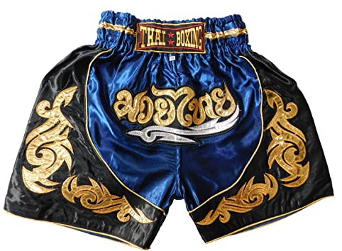 Dunkelblau Sportliche Junior Short für Muay Thai Boxen - Ideale Kickboxen Hose für Jungen und Mädchen (Kinder)- Perfekt für Gym, Sport und Fitness (as3, Age, 10_Years, 12_Years, Regular)