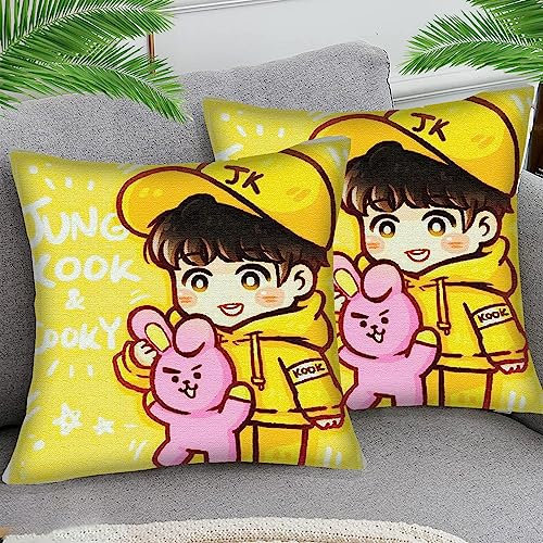 OfFsum Kissenbezüge 45x45cm Kissenbezug Deko Kissenhülle Kissenbezug BTS Boy sty54 2er Stück Baumwolle und Leinen Kissenhüllen Passend Für Wohnzimmer Garten Kissen Dekor