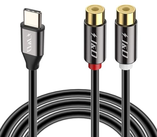 J&D USB C to RCA Stereo Cable, Type C to 2 RCA Female Y Splitter Extension Cord Compatible for iPhone 16 Pro Max/16 Pro/16 Plus/16/15/15 Pro Max/15 Pro/15 Plus, Galaxy S24/S23/S22, 0.2 Meter
