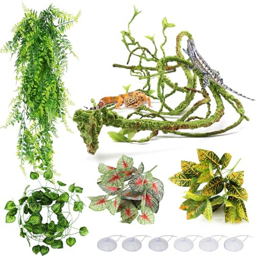QUOZUO Décoration pour lézards, Terrarium Grandes Plante Decoration Vignes Plante tombante Artificielle Branche Decorative pour Lézard Escalade, Caméléon, Gecko, Serpents