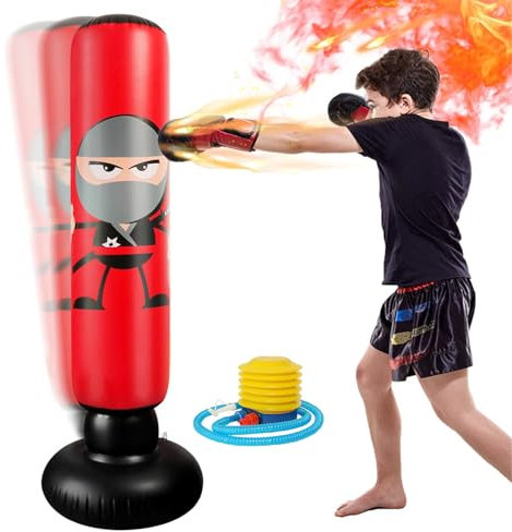 Shockassist Boxsack Kinder Standboxsäcke 160cm Mit Luftpumpe Boxsack Stehend Aufblasbarer Ninja Punchingball Standboxsack für Kinder Erwachsene Üben von Taekwondo, Druckentlastung und Heimtraining.