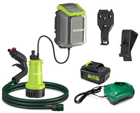 VEATON 18V Cordless Submersible Water Pump Kit, 1x4.0Ah Battery and Charger Included, Portable Garden Water Transfer Pump 2000L/H 2.0 Bar, for Rain Barrel Water Butt Tank Garden Pond Pool