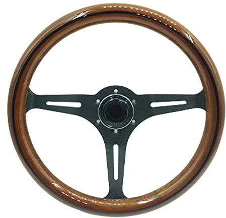 RaamKa Sportlenkrad 350mm klassisches hölzernes holzkornlenkrad mit schwarzen speichen speiche Auto Racing lenkrad mit hupensatz Holzlenkrad