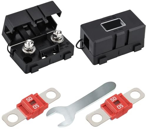 GYHWOFUL Midi Sicherung - 2 Stück 50A Midi Schraubsicherungen, 2 Stück ANS Auto-Sicherungshalter, 1 Stück Schraubenschlüssel, 12V-58V Midi Hochstromsicherung für Pkw, Lkw, Baufahrzeugen, Bussen