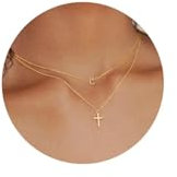 TINGN Kreuz Kette Damen Frauen Halskette mit C Buchstaben, Kreuzkette Gold, Halskette Damen, Statement Goldene Kette, Geschenke für Mädchen Geschenke für Frauen
