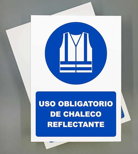 Cartel Uso Obligatorio Chaleco Reflectante 18x25 cm Pack 2 ud Señal de Seguridad Industrial y Uso de EPI (Chaleco)