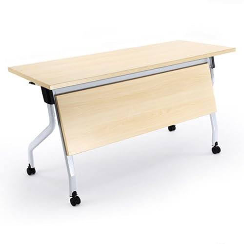 YVYKFZD Klappbarer Besprechungstisch, rechteckiger Konferenztisch, rollbarer Schreibtisch Klapptisch mit Rollen, mobile Seminar Meetingtisch Mehrzwecktisch, für Büro, Klassenzimmer(Wood 6PCS,55.1x19.