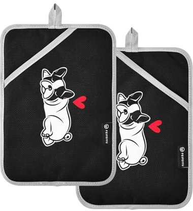 Dog Line Art - Set di 2 presine a forma di cuore, per cucina