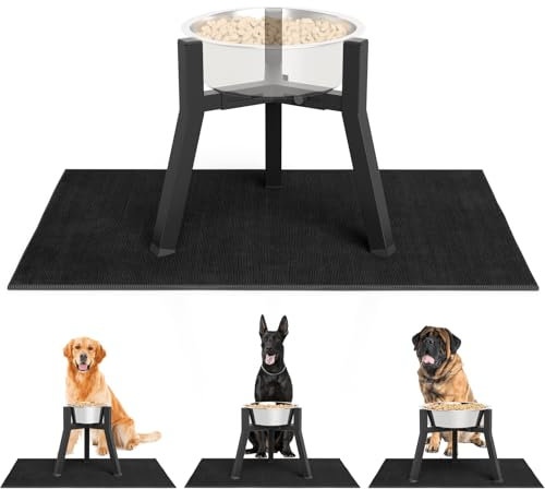 Raised Dog Bowl Stand for Medium & Large Dogs with Mat – Adjustable Width 17.3-27cm (7-10.6 inch), Strong Elevated Dog Food Bowl Holder (Bowl Not Included)