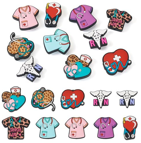 Sparkeads 10 Stück Perlen mit Krankenschwester-Motiv, Silikon, bunt, für Krankenschwestern, Kleidung, Stethoskop-Perlen, Gummi, Krankenhaus-Fokal-Abstandshalter, Großpackung für Halsketten, Schmuck,