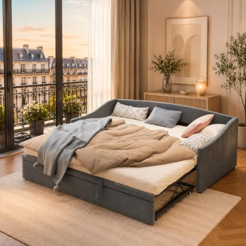 LIVLUX Schlafsofa, 2-Sitzer, ausziehbar, 90/180 x 200 cm, mit Lattenrost, Velours, Grau A