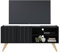 ACTUAL DIFFUSION Meuble TV Bar 55 Pouces Noir Pieds Bois 2 Portes 3 Niches L 135.8 H 58.7 P 36.1cm